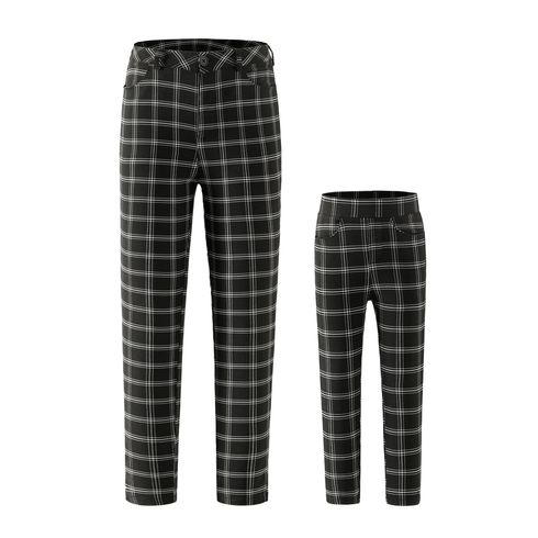 Black Plaid Casual Skinny Leggings High Waist Work Pants for Mom and Me