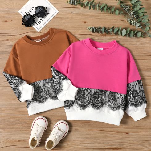 Toddler Girl Lace Design Splice Colorblock Pullover Sweatshirt