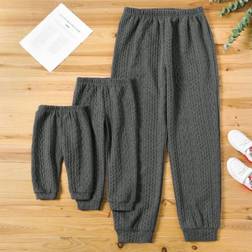Grey Cable Knit Textured Elasticized Waistband Joggers Pants for Dad and Me