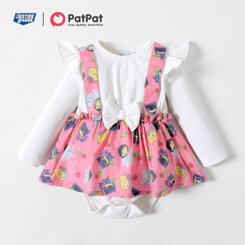 Justice League Baby Girl Pink Ruffled Bowknot Jumpsuit