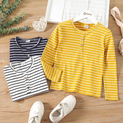 Enfants Homme Col Henry Rayures Manche longue T-Shirt