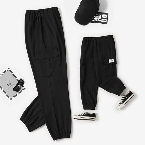 Letter Print Black Relaxed Fit Joggers Pants for Dad and Me