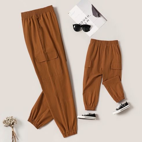 Coffee Elasticized Waist Relaxed Fit Cargo Pants for Dad and Me
