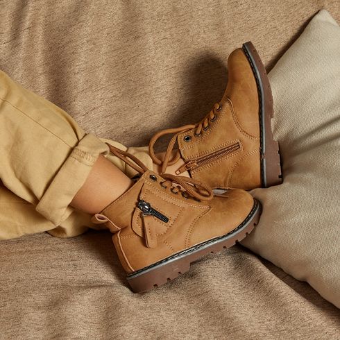 Toddler / Kid Solid Color Side Zipper Perforated Lace-up Boots