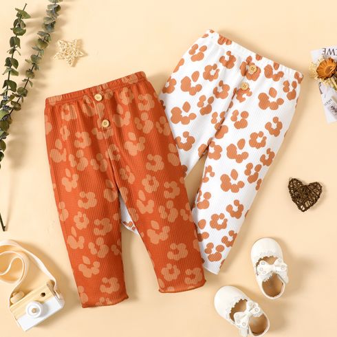 Baby Girl All Over Floral Print Elasticized Waist Waffle Pants
