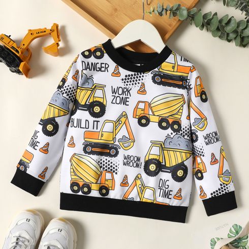 Toddler Boy Casual Vehicle Print Pullover Sweatshirt White big image 2