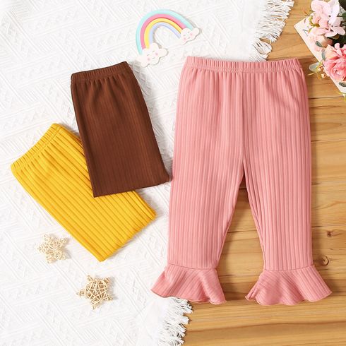 Baby Girl Solid Ribbed Elasticized Waist Bell Bottom Leggings Pants