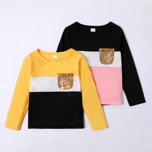 Kid Girl Colorblock Sequined Long-sleeve Tee