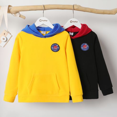 Kid Boy Space Planet Embroidered Colorblock Fuzzy Hoodie Sweatshirt
