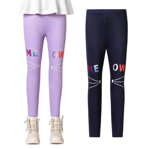 Kid Girl Letter Cat Print Elasticized Leggings