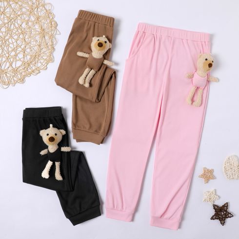 Kid Girl Solid Color Elasticized Pants (Bear Doll is included)