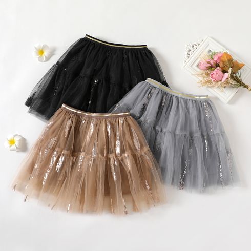 Kid Girl Elasticized Sequined Mesh Design Skirt