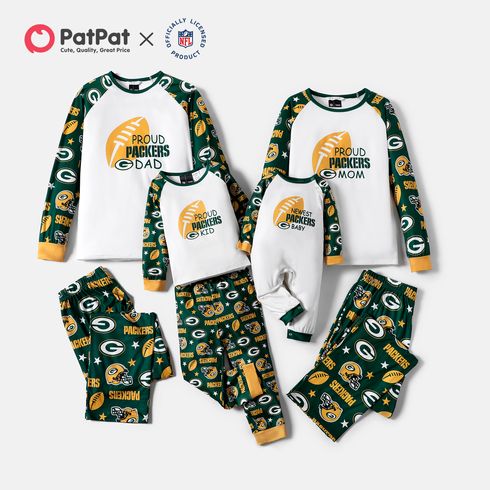 NFL Family Matching PACKERS Colorblock Top and Allover Pants Pajamas Sets