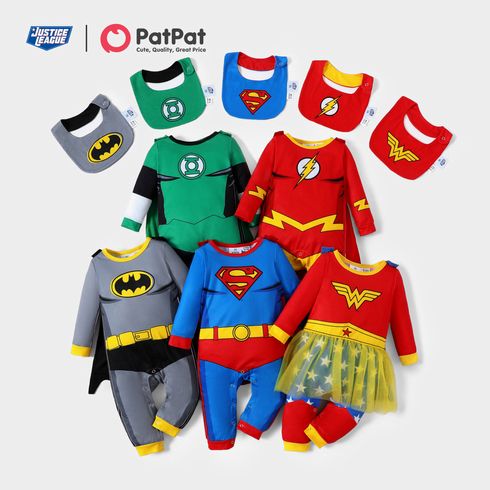 Justice League Baby Boy/Girl Super Heroes Costume Jumpsuit with Cloak and Bib Set