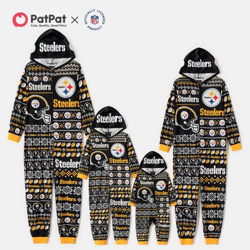 NFL Family Matching Christmas Steelers Allover Zip-up Hooded Pajamas Onesies