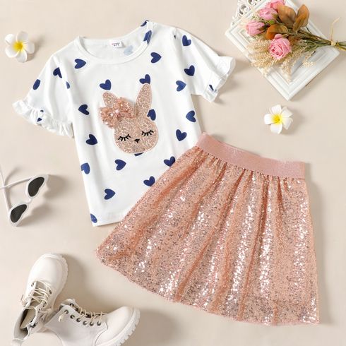 2 pezzi Bambini Vestito con gonna Ragazza Orlo a lattuga A tema animali Bianco big image 1