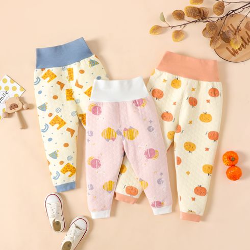 100% Cotton Allover High Waist Design Pink or Blue or Coral Baby Pants Leggings