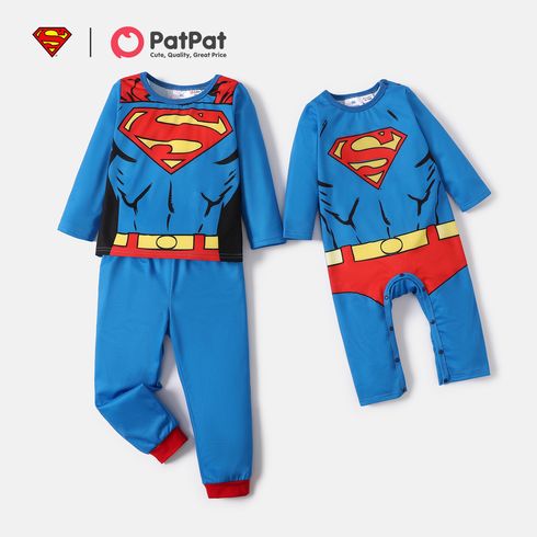 Superman Sibling Matching Blue Long-sleeve Graphic Sets