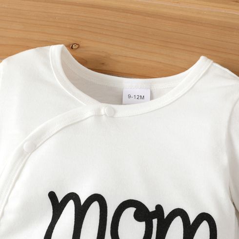 Baby Boy/Girl 95% Cotton Long-sleeve Love Heart and Letter Print Jumpsuit White big image 4