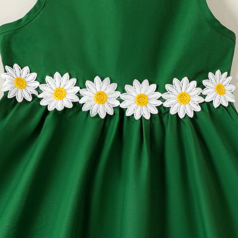 Toddler Girl 3D Floral Design Back V Neck Solid Color Sleeveless Dress Green big image 5