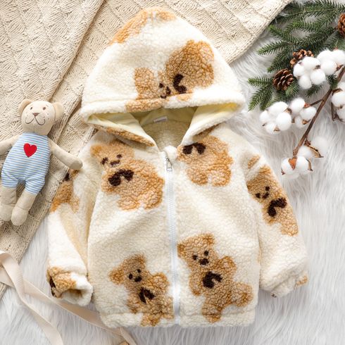 Toddler Girl/Boy Bear Pattern Fuzzy Hooded Jacket