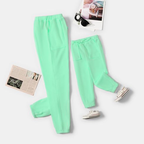 Mint Green Fleece Lined Elasticized Waistband Joggers Pants for Mom and Me