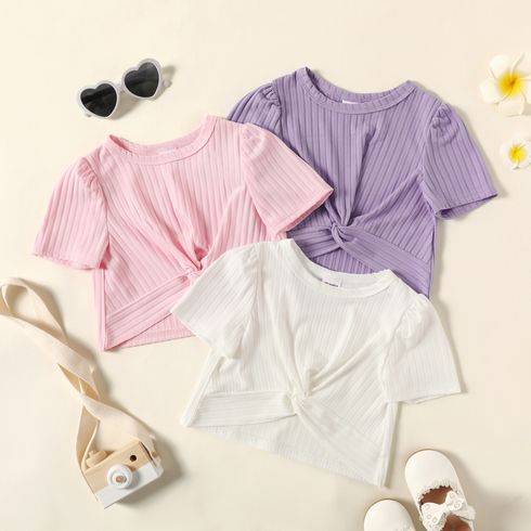Toddler Girl Twist Front Ribbed Short-sleeve Solid Color Crop Tee