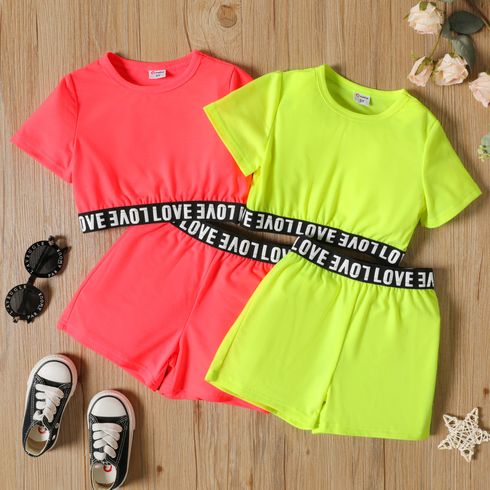 2-piece Toddler Girl Letter Print Crop Tee and Elasticized Shorts Set