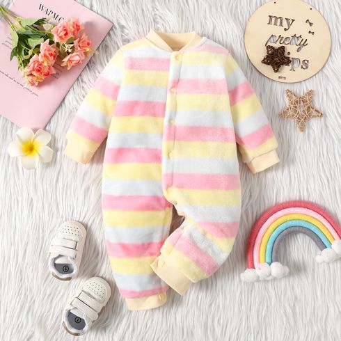 Colorful Stripe Print Fluffy Long-sleeve Baby Jumpsuit