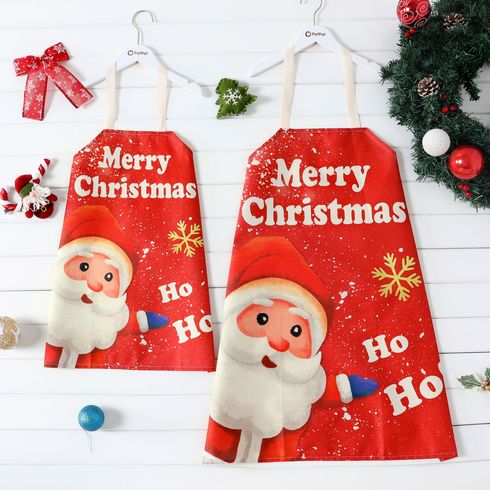 Christmas Elk Santa Claus and Letter Print Red Apron for Mom and Me