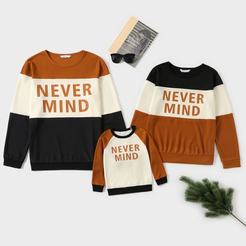 Family Matching Letter Print Colorblock Splicing Waffle Long-sleeve Pullover Sweatshirts