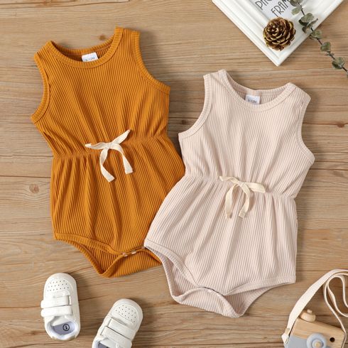 Baby Girl Solid Ribbed Sleeveless Tank Romper