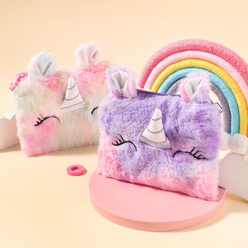 Kids Fluffy Fleece Unicorn Crossbody Shoulder Bag Coin Purse for Girls