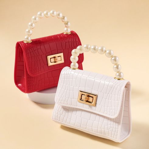 Toddler / Kid Embossed Faux Pearls Top Handle Satchel Handbag Crossbody Shoulder Bag