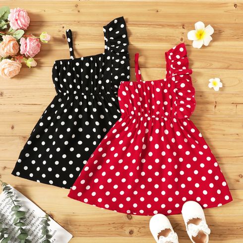 Toddler Girl Polka dots One Shoulder Ruffled Cami Dress