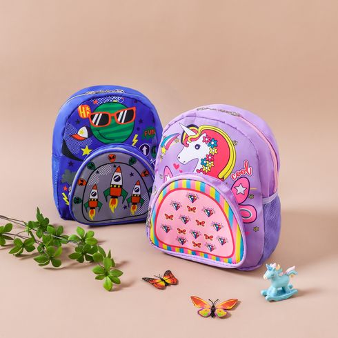 Kids Flat Cartoon Unicorn Rocket Dinosaur Print Preschool Backpack Travel Backpack