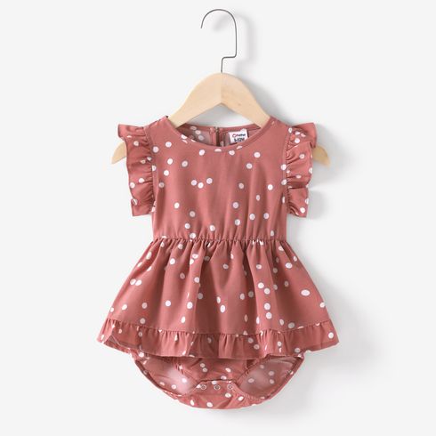 All Over Dots Pink Cross Wrap V Neck Ruffle Flutter-sleeve Dress for Mom and Me PinkyWhite big image 12