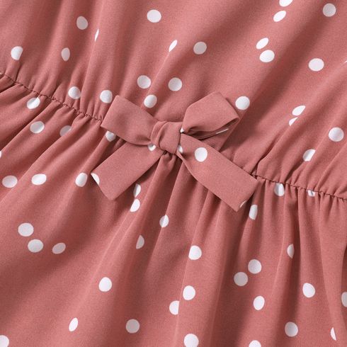 All Over Dots Pink Cross Wrap V Neck Ruffle Flutter-sleeve Dress for Mom and Me PinkyWhite big image 10