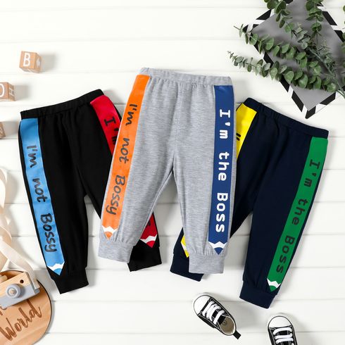 Baby Boy Letter Print Colorblock Joggers Pants