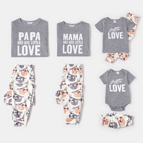 Family Matching Short-sleeve Letter and Sloth Print Pajamas Sets (Flame Resistant)