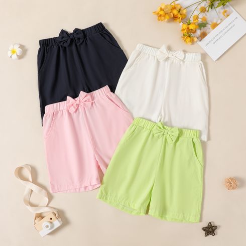 Kid Girl 100% Cotton Bowknot Design Solid Color Shorts
