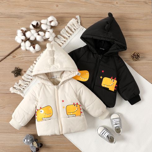Baby Boy/Girl Cartoon Dinosaur Print Thickened Zip Up Long-sleeve Hooded Quilted Jacket Coat