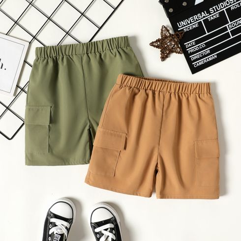Toddler Boy Solid Color Elasticized Pocket Design Cargo Shorts