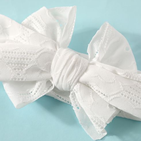 Hollow Out Bow Stretchy Headband for Girls White big image 2