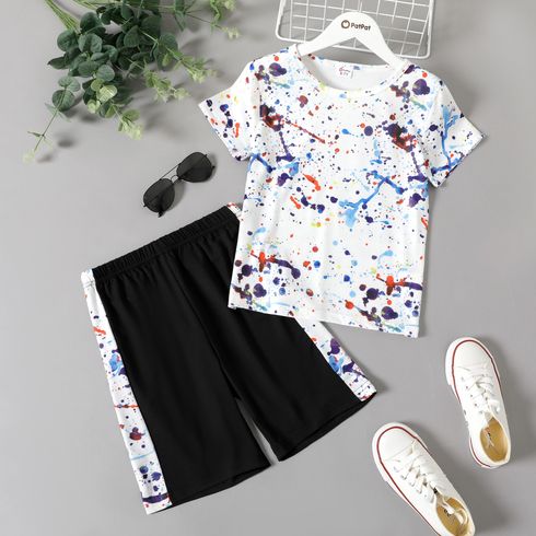 2-piece Kid Boy Painting Print Short-sleeve Tee and Elasticized Shorts Set White big image 1