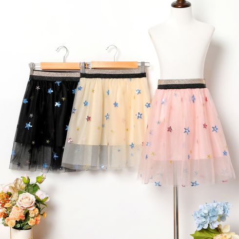 Kid Girl Stars Sequin Design Elasticized Mesh Skirt