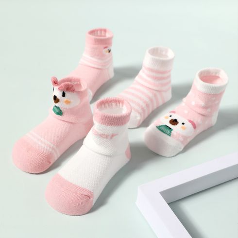 5-pack Baby / Toddler Stripe Dots Cartoon Animal Pattern Socks Pink big image 4