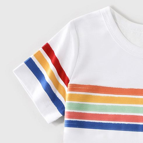 Family Matching Colorful Striped V Neck Flutter-sleeve Dresses and Short-sleeve T-shirts Sets COLOREDSTRIPES big image 13