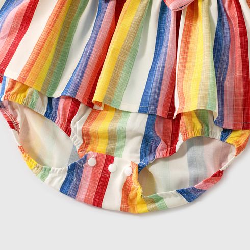 Family Matching Colorful Striped V Neck Flutter-sleeve Dresses and Short-sleeve T-shirts Sets COLOREDSTRIPES big image 11