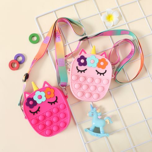 Kids Rainbow Silicone Sensory Toy Floral Unicorn Mini Coin Purse Crossbody Shoulder Bag for Girls